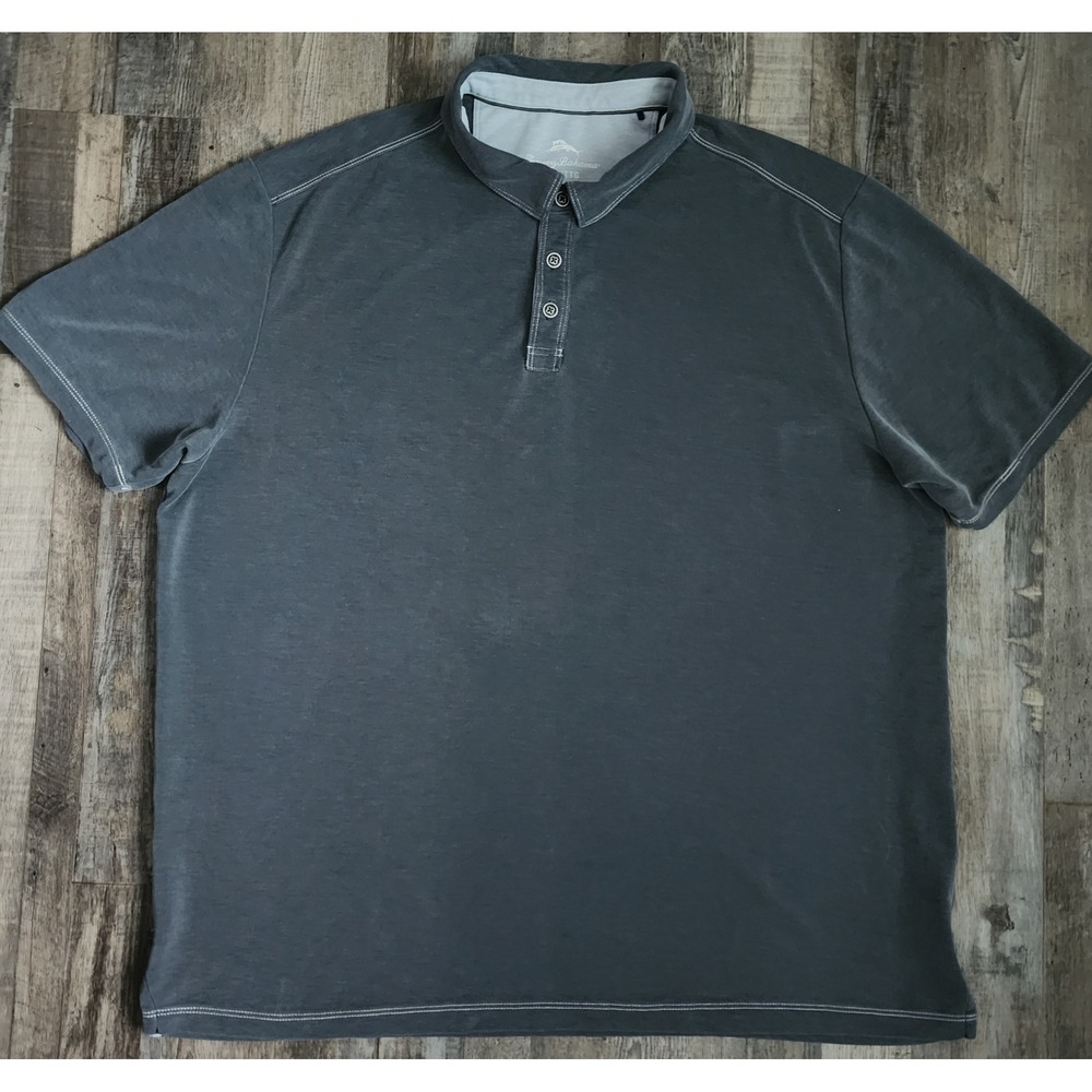 Tommy Bahama Polo Shirt Mens XXL Gray Banded Collar Contrast Stitch Short Sleeve